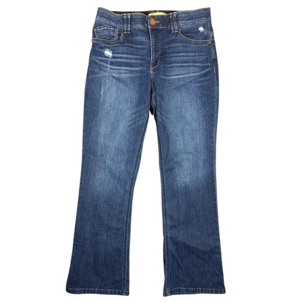Democracy Ab Technology Blue Distressed Flare Jeans Womens Size 12 Dark Wash